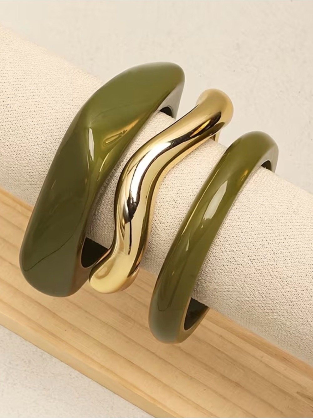 Olive Green and Gold Stackable Bangle Bracelet Set